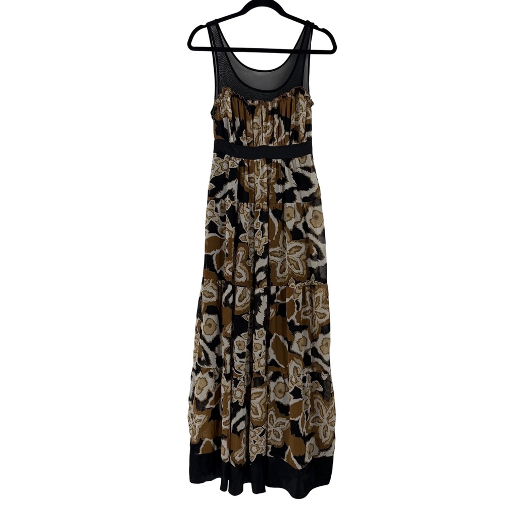 Vintage Studio Y Maxi Dress Mesh dark Floral Size 7 Brown Black Boho whimsigoth